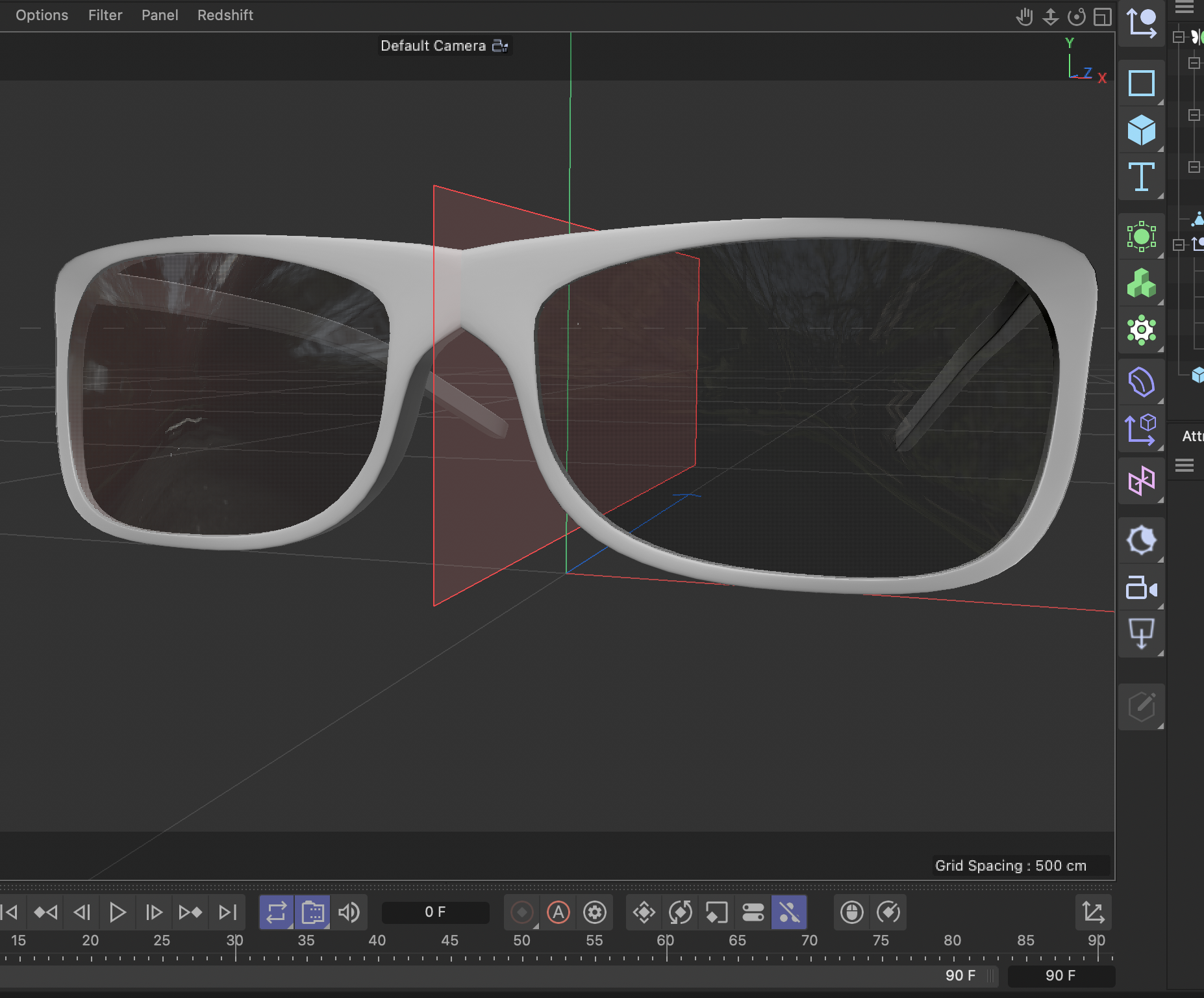 In this iteration, I decided to dabble with materials. I wanted the lenses to be transparent to simulate the end product easier.