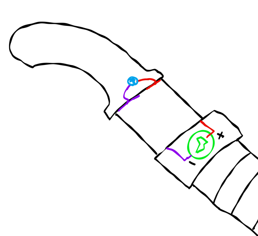 Using my cosplay knife, I imagined how a circuit would work to shine an LED when the sword is sheathed completely.